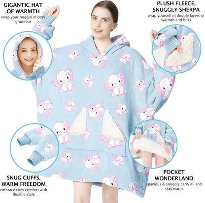 Touchat Wearable Blanket Hoodie, Oversized Sherpa Blanket Sweatshirt with Hood Pocket and Sleeves, Super Soft Warm Plush Hooded Blanket for Adult Women Men, One Size Fits All (Pink)