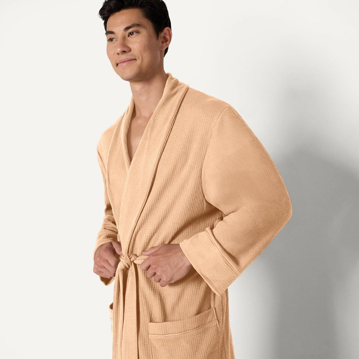 Amazon Essentials Men's Lightweight Cotton Waffle Bath Robe, Mid-Length Loungewear (Available in Big & Tall)