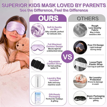 Kids Sleep Mask, Soft Eye Mask for Boys Girls with Adjustable Strap, Silk Light Blocking Sleeping Mask for Naps, Travel and Night Sleep, Includes Laundry Bag (Black)