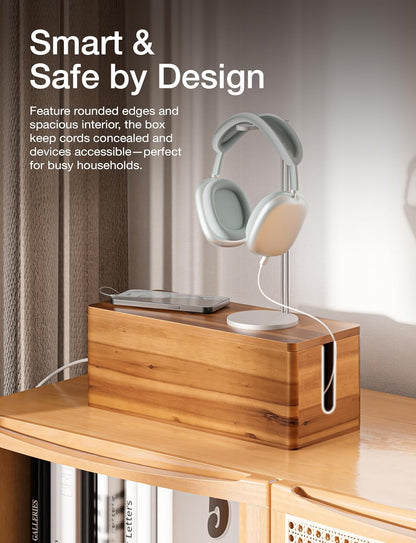 TIDITA 16" L Wooden Large Cable Management Box Round Edge (Walnut Color)