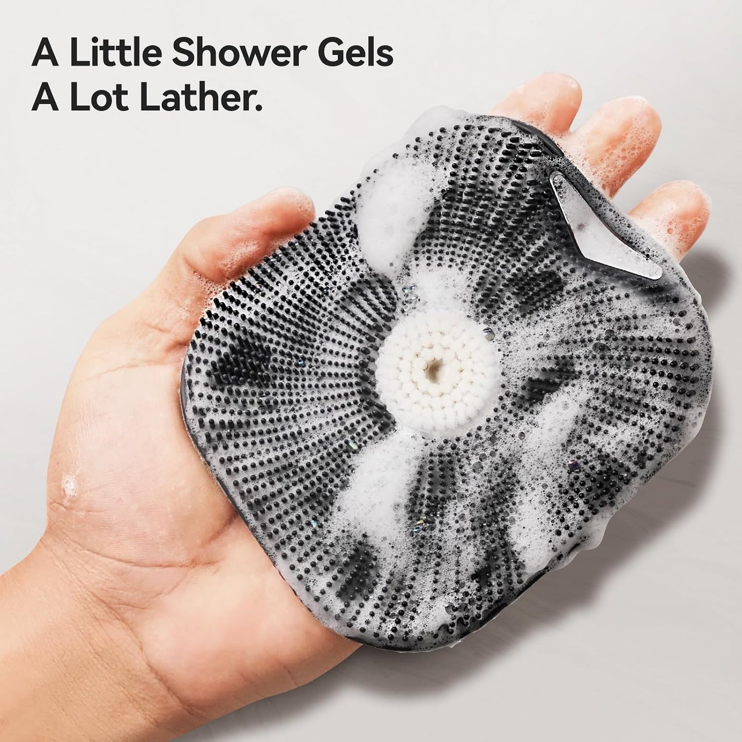 Zinc Infused Silicone Body Scrubber for Men, New Upgrade Deep Exfoliating Body Scrubber for Shower, Silicone Loofah Men for Sensitive Skin with Lathering Bristles and Ergonomic Non-Slip Handle (Gray)