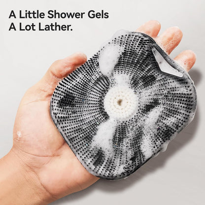 Zinc Infused Silicone Body Scrubber for Men, New Upgrade Deep Exfoliating Body Scrubber for Shower, Silicone Loofah Men for Sensitive Skin with Lathering Bristles and Ergonomic Non-Slip Handle (Gray)