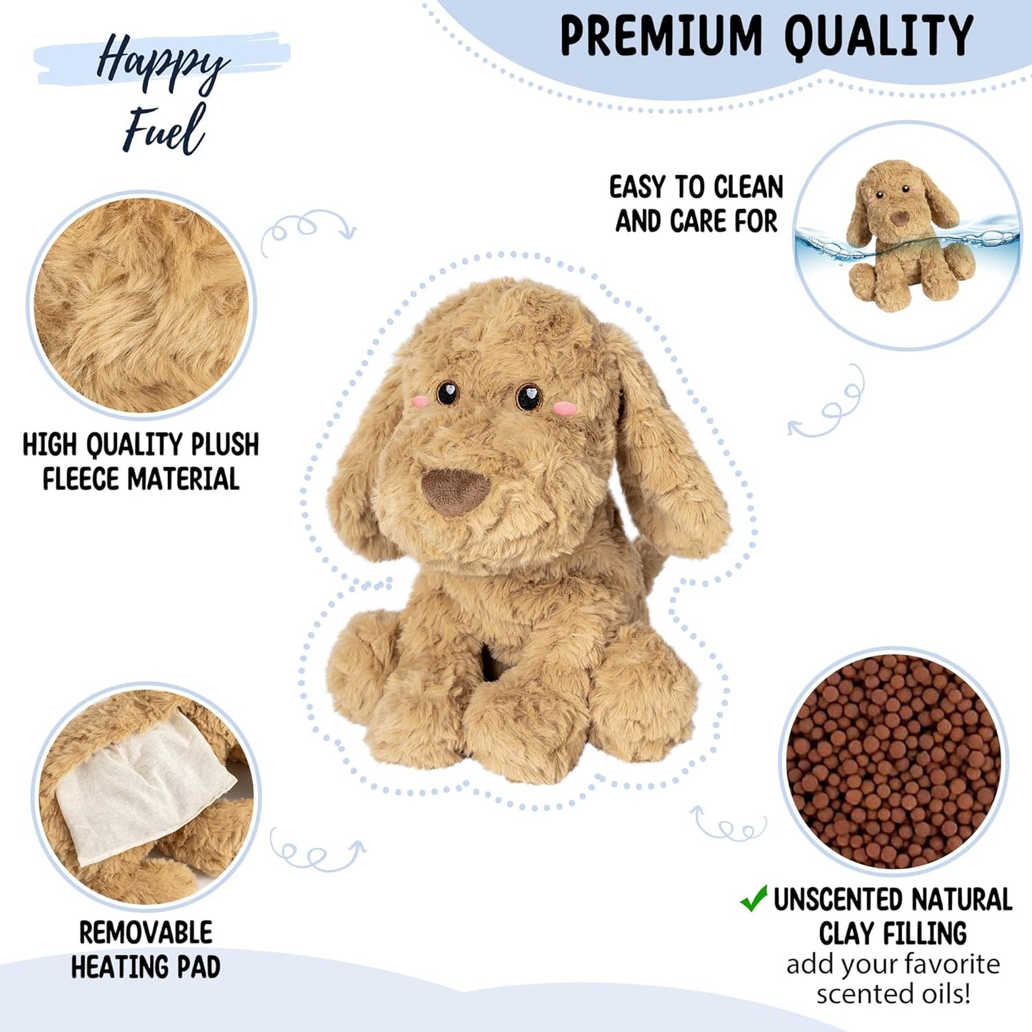 Bunny Microwavable & Weighted Stuffed Animals - 1.5 Lbs Unscented Heating Pad for Period Cramps Pain Relief and Anxiety, Cute Bunny Plush Toys Gifts for Women Girls Adults and Kids by Happy Fuel