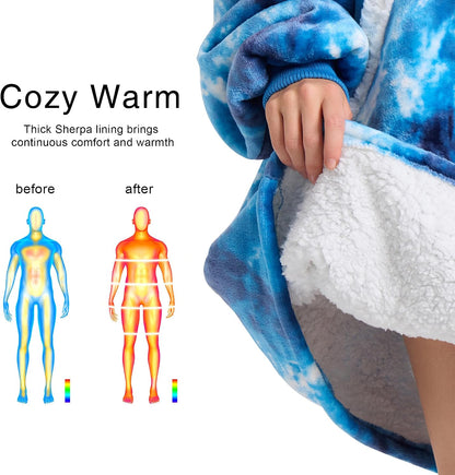 Kipswiza Wearable Blanket Hoodie Gifts for Women and Men, Oversized Cozy Warm Flannel Sherpa Hooded Blankets Sweatshirt with Giant Pockets for Adult and Teens, Dark Gray