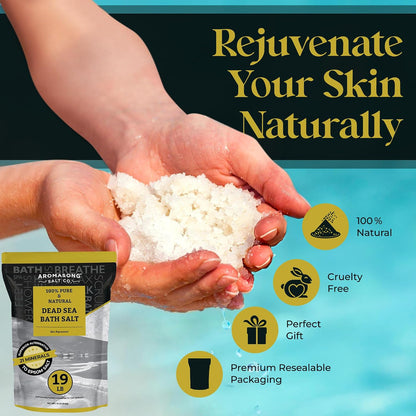 Aromasong Dead Sea Salt - Spa Bath Salt - 19 Lbs Fine Grain Bulk - 100% Pure - Better Absorbing Than Epsom Salt - Soak for Women & Men for Skin Issues and to Relax Tired Muscles - Resealable Pack.