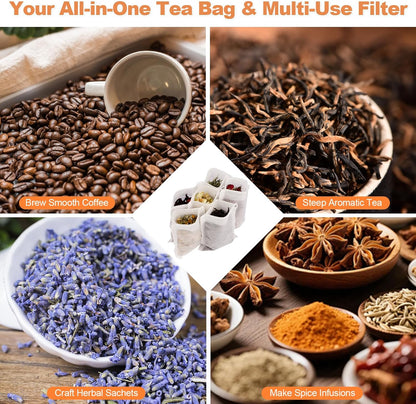 400 PCS Tea Bags for Loose Leaf Tea, 3.54" x 2.75" Tea Bags Empty, Disposable Drawstring Filter Bags of Food Grade Material | for Brewing Coffee, Spices, Cooking & DIY