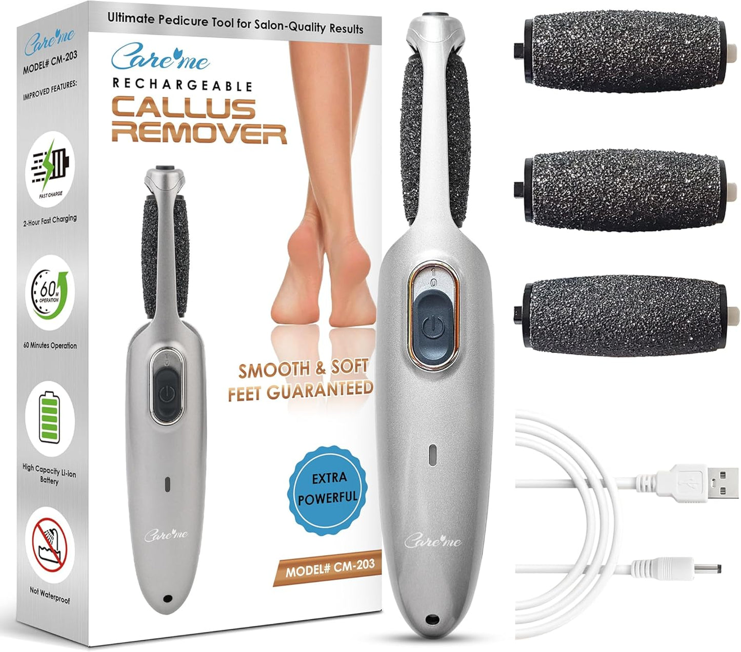 Powerful Electric Callus Remover Wand – Rechargeable Foot File, Grinder & Scrubber - Removes Dead, Hard Skin & Calluses – Best Pedicure Tool for Soft, Smooth Feet for Men & Women (Rose Gold)