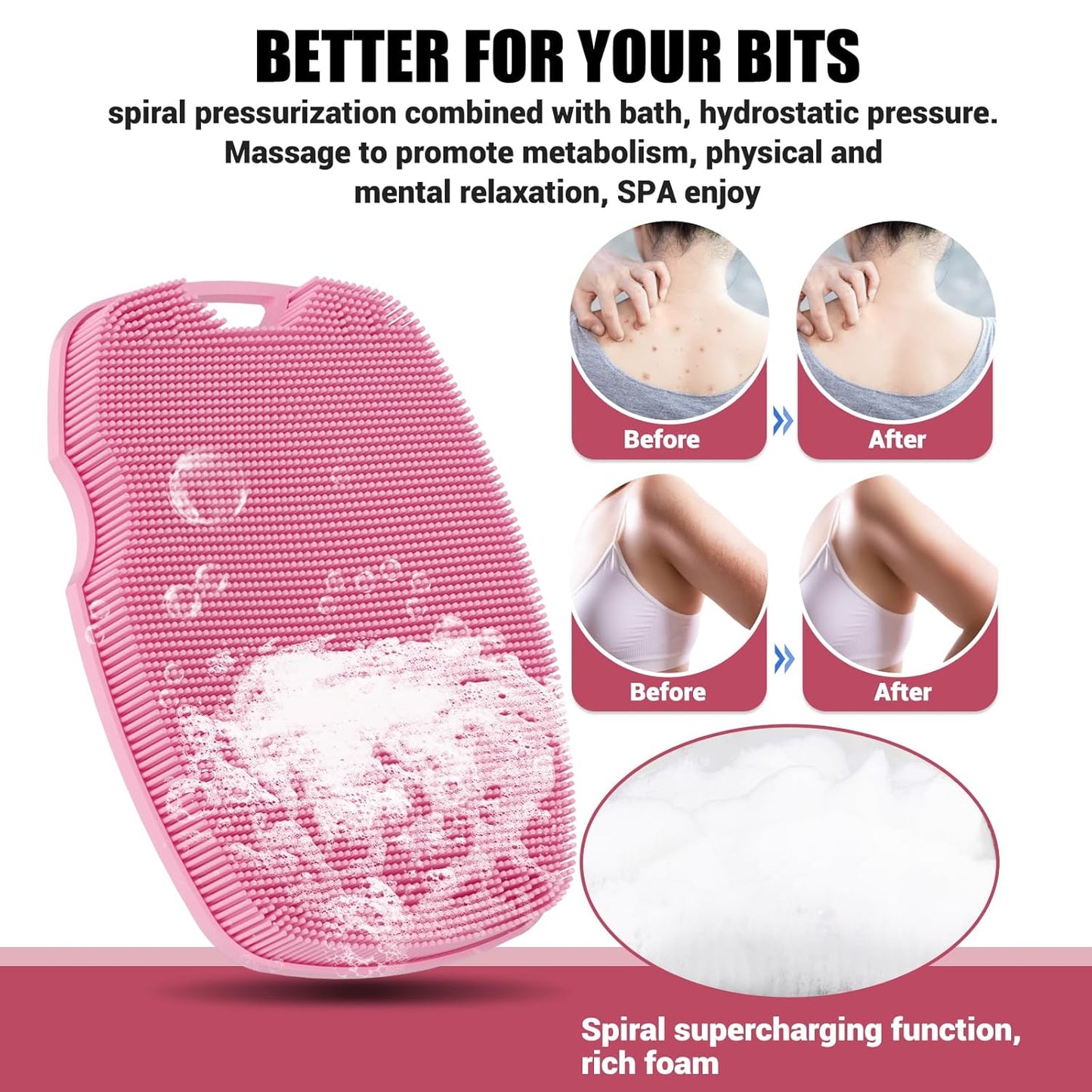 Canroom Silicone Body Scrubber - Zinc Infused-Highly Elastic Bristles Exfoliating Body Scrubber for Shower Body,Cellulite Reduction,Blood Circulation- Black