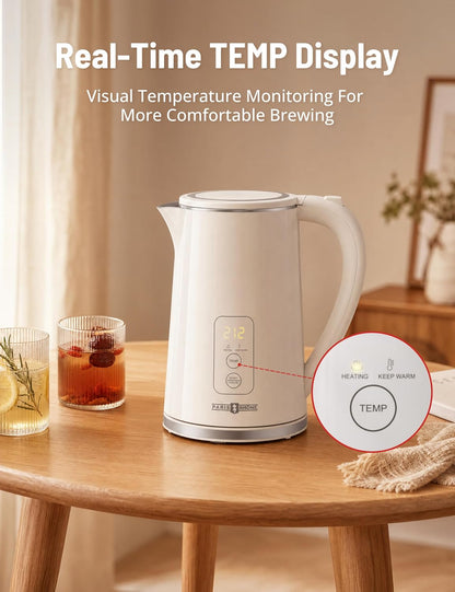 Electric Kettle Temperature Control, 1.7L Extra Large Electric Tea Kettle, 4H Keep Warm Hot Water Kettle with 6 Presets, LED Screen Electric Kettles for Family Meal Party Office Break Room