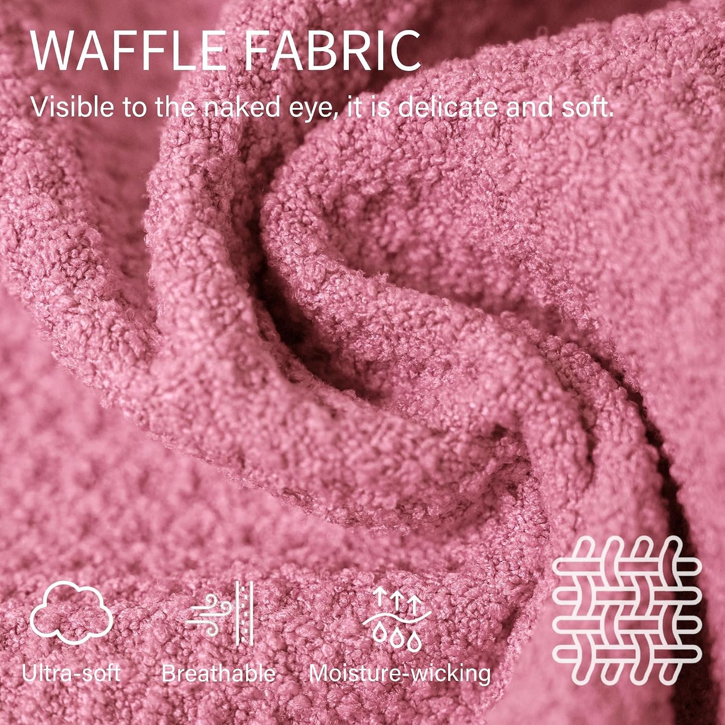 ROLSHOL 2 Pack Microfiber Hair Towel Wrap for Women, 32" x 11" Waffle Weave Hair Plopping Towel for Curly, Long & Thick Hair, Anti-Frizz Hair Turbans for Wet Hair (Pink, Grey)