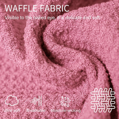 ROLSHOL 2 Pack Microfiber Hair Towel Wrap for Women, 32" x 11" Waffle Weave Hair Plopping Towel for Curly, Long & Thick Hair, Anti-Frizz Hair Turbans for Wet Hair (Pink, Grey)