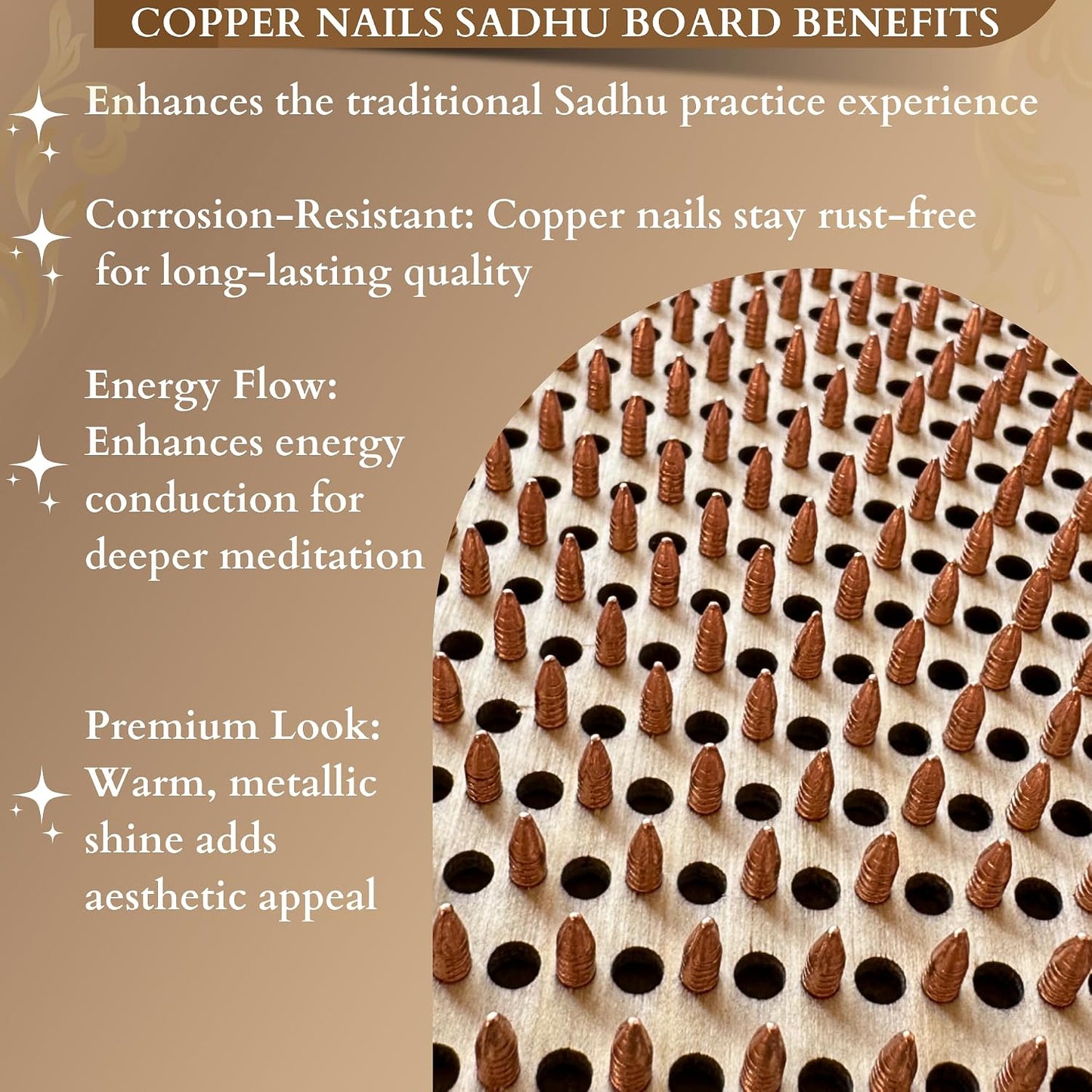 TENGRY Sadhu Board, Specially Crafted Aluminum & Copper Nails, Light Nail Board, 0.31 IN (8 mm), Beginners, Hexagon, Slim Sadhu Wood Board for Standing on Nails, Acupuncture Foot Massage, Yoga Gift