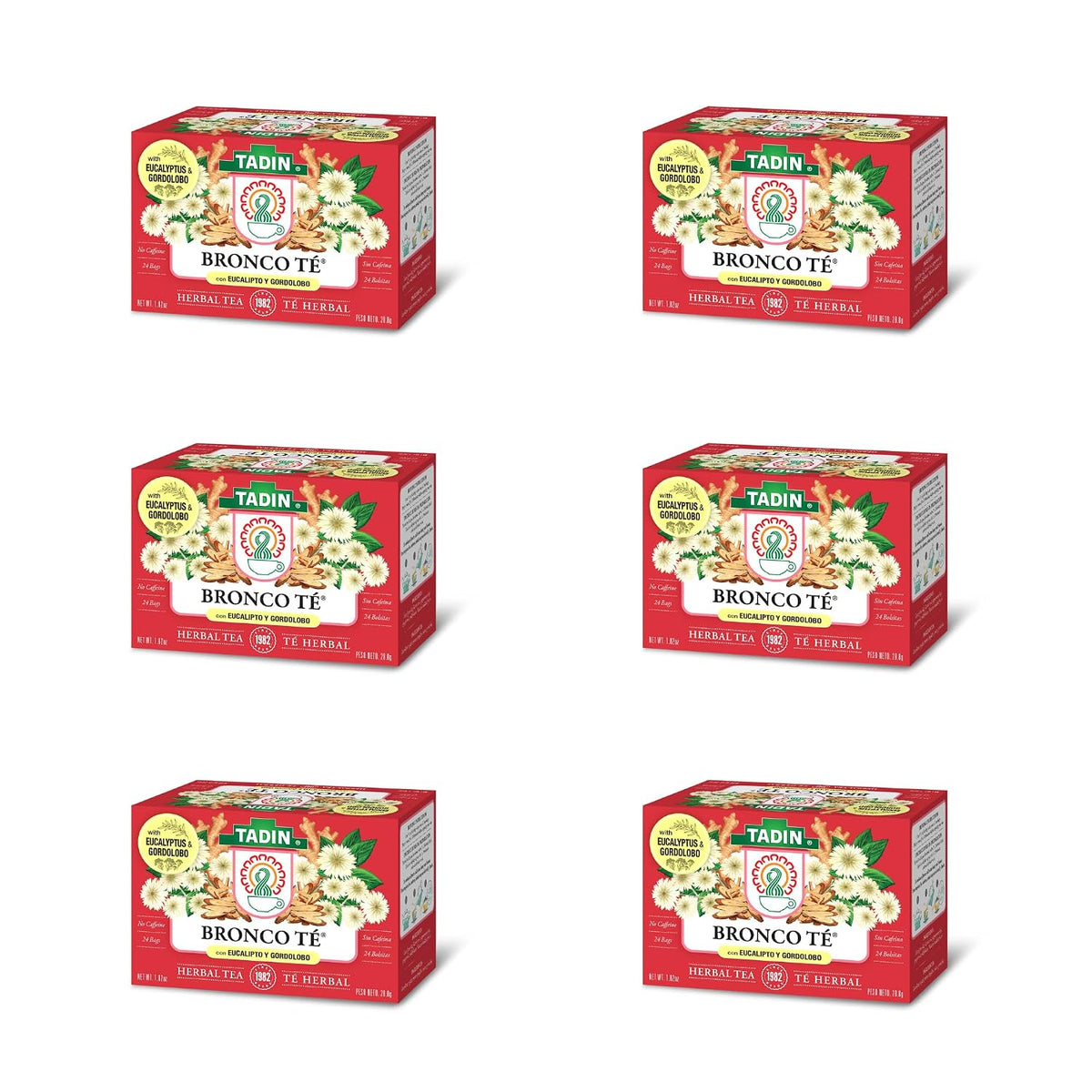 Tadin Bronco Herbal Tea, Caffeine Free, Decaf, 24 Tea Bags Per Box, Pack of 6