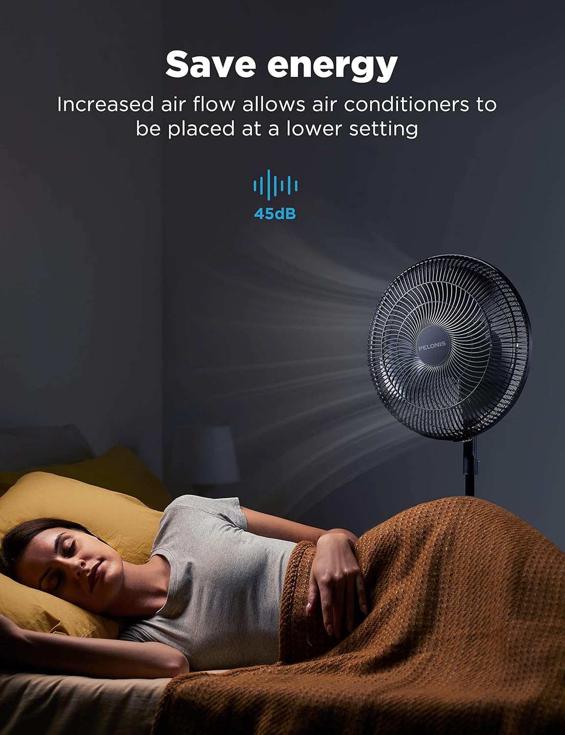 PELONIS 16 inch Pedestal Fan for Bedroom , Oscillating Fan, 3-Speeds, 90° Oscillation, Adjustable Height, Floor Fan, Standing Fan for Living Room, Kitchen, and Home office, Black