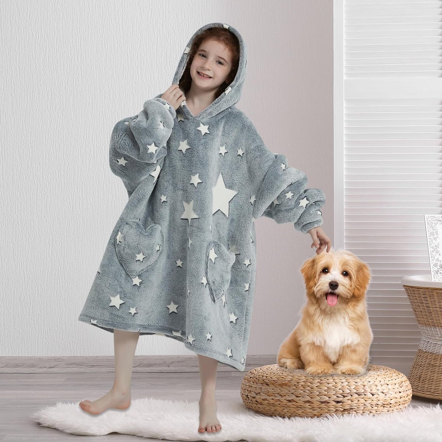 Fiosnow Glow in the Dark Unicorn Blanket Hoodies for Kids 6-13YR Oversize Wearable Blanket Hoodies for Boys Girls Teens