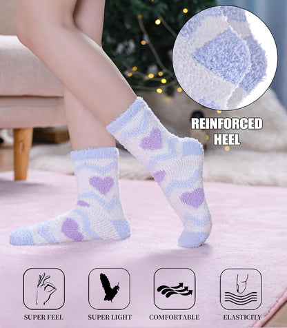 SDBING Fuzzy Socks for Women Soft Fluffy Home Sleeping Socks Cozy Warm Slipper Socks 6 or 5 Pairs
