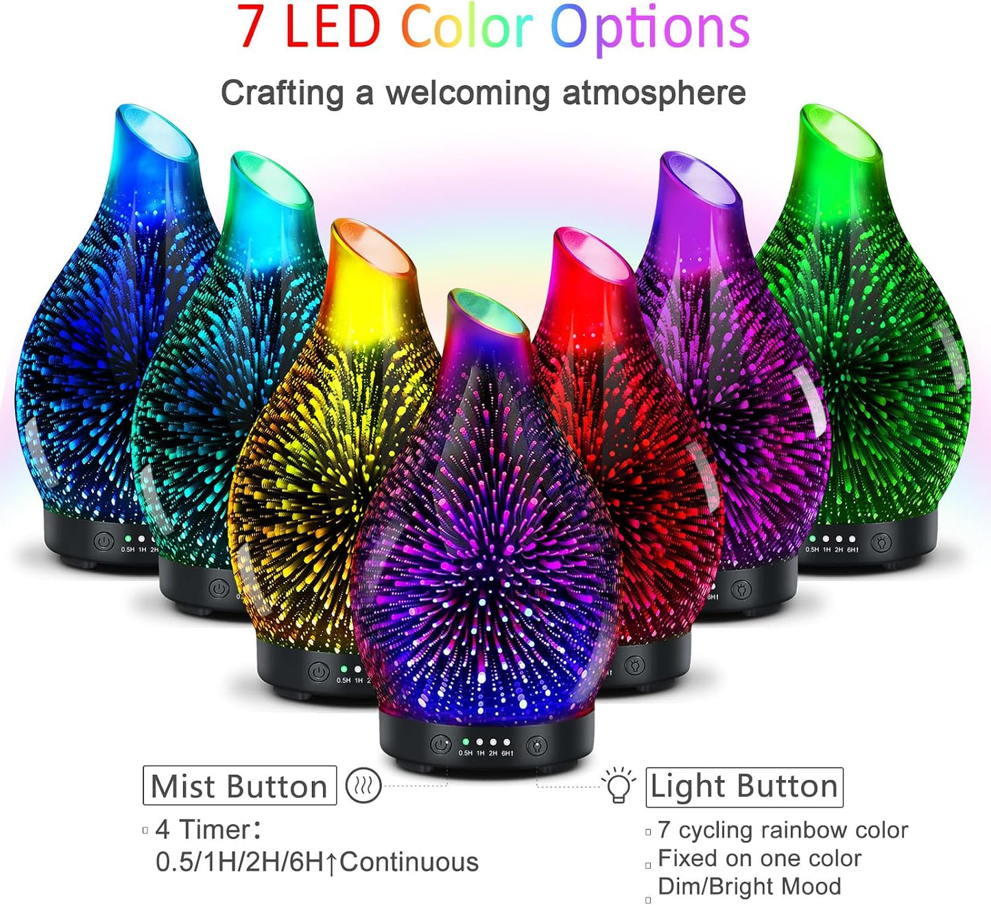 Essential Oil Diffuser 120ML Glass Aromatherapy Diffuser with 4 Timer Settings & 7 Color Changing Lights, Auto Shut-Off, Ultra Quiet Oil Diffuser for Home, Office, Yoga, Spa