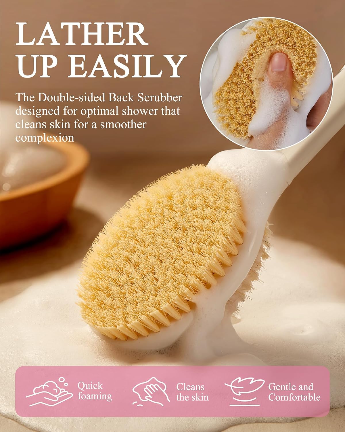 Dry Brushing Body Brush for Massage - Natural Boar Bristle Exfoliating Brush with Massage Nodes for Lymphatic Drainage, Cellulite, Blood Circulation Improving Skin Health for Women Men Elderly(Grey)