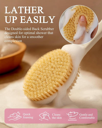 Dry Brushing Body Brush for Massage - Natural Boar Bristle Exfoliating Brush with Massage Nodes for Lymphatic Drainage, Cellulite, Blood Circulation Improving Skin Health for Women Men Elderly(Grey)