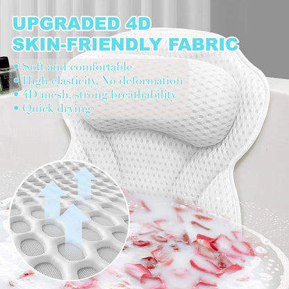 YHan Luxury Bath Pillow for Tub - 4D Mesh Bathtub Pillows for Head and Neck Support with 6 Suction Cups, Washable Spa Bath Accessories & Relaxing Gifts for Women