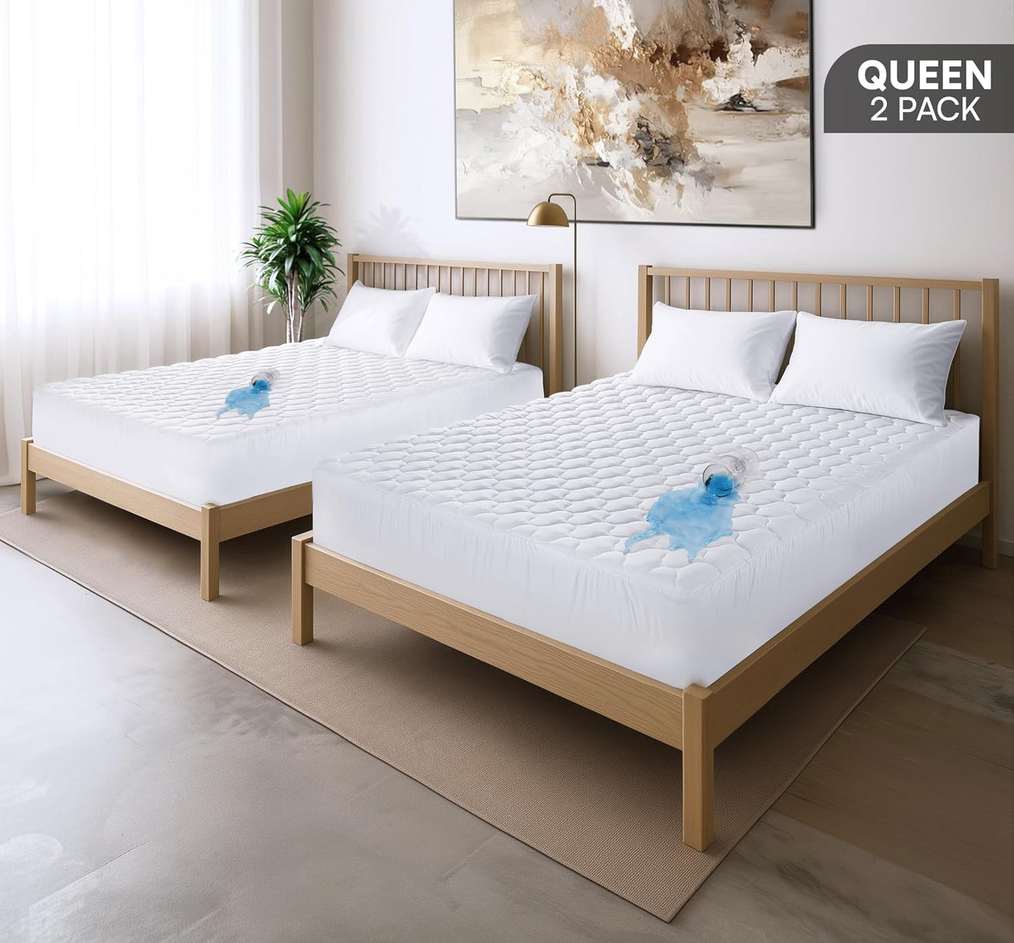 Utopia Bedding Waterproof Mattress Protector, Queen Mattress Pad, Noiseless Quilted Fitted Cover with Deep Pocket Stretches up to 16 Inches (White)