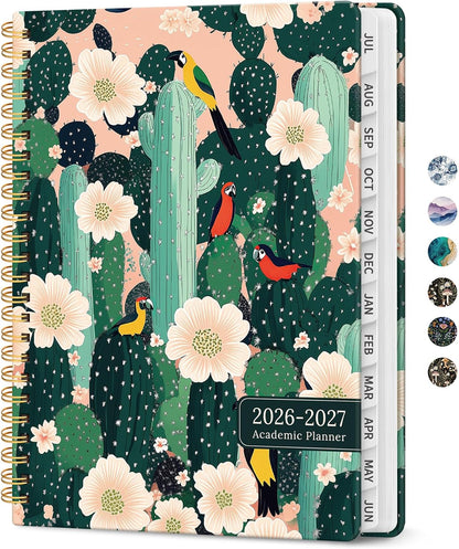 Planner 2026-2027, Academic Monthly and Weekly Calendar Planner for Women, July 2026 - June 2027, Hardcover Pretty Agenda Planner Book with Tabs, Spiral Daily Organizer for School Office Home Supplies, 6.3" x 8.5" - Blue Floral
