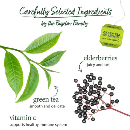 Bigelow Tea Green Tea with Elderberry Plus Vitamin C, 18 Count (Pack of 6)