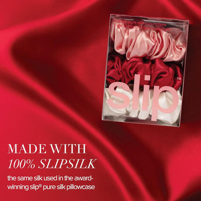 slip Large Scrunchie Multi | Set of 3 Pure Silk Large Scrunchies | Includes 1 Pink, 1 Caramel, 1 Black | 100% Mulberry Silk, Anti-Crease, Gentle on Hair, Reduces Breakage | Stylish & Durable