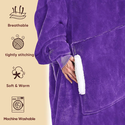 yescool Wearable Blanket Hoodie, Flannel Sherpa Fleece Blanket Sweatshirt for Adults Women Men,One Size Fits All - Colors A