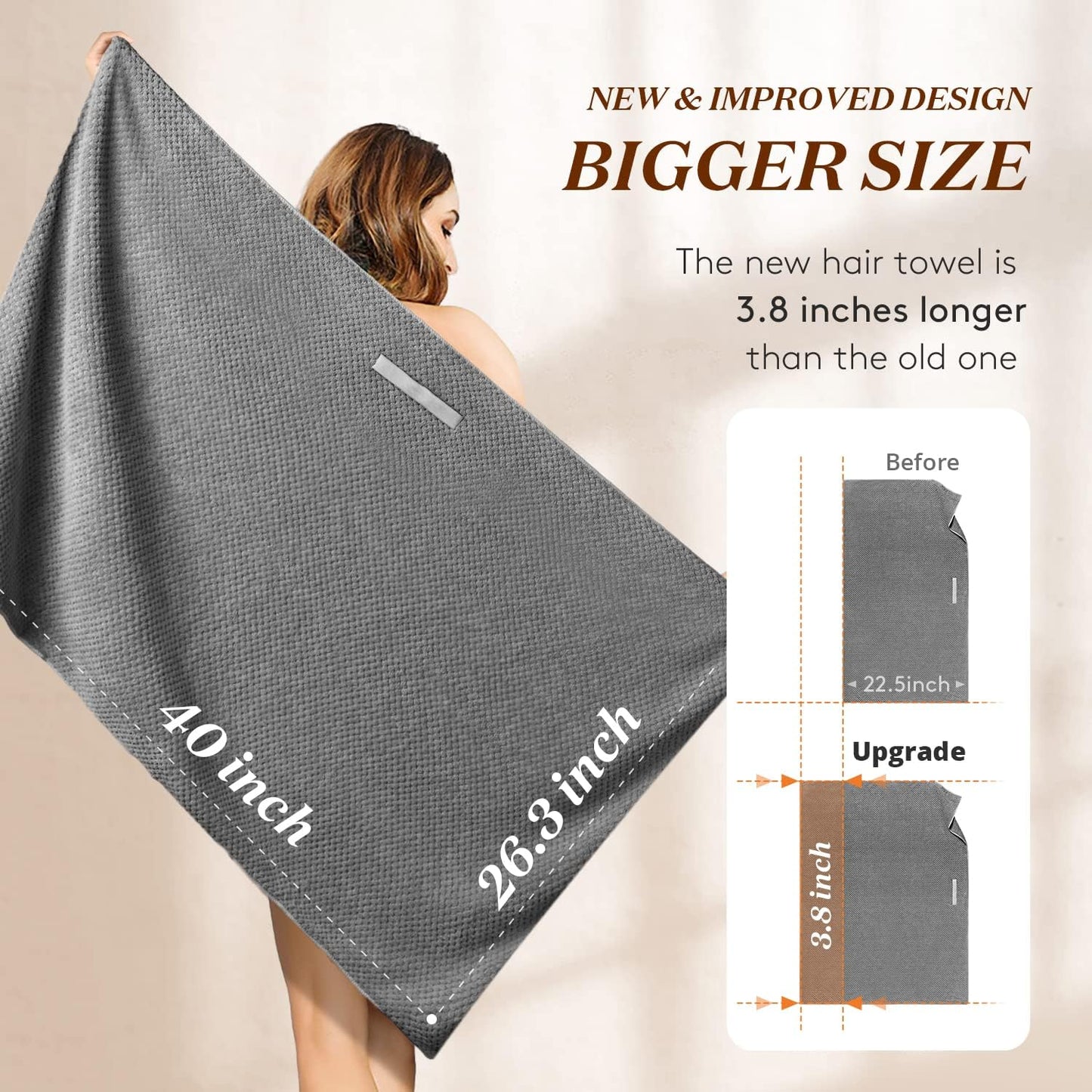 YFONG Large Hair Towel Wrap for Women, Super Absorbent Microfiber Hair Towel for Curly Hair, Fast Drying Hair Turbans with Elastic,Hair Drying Towel Wrap for Hair Care 26.3" X 40" (Blue)