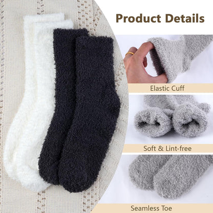 5 Pairs Fluffy Socks Womens Fuzzy Socks, Cozy Winter Sleep Sock for Women, Girls, Kids, Warm Microfiber Soft Sock