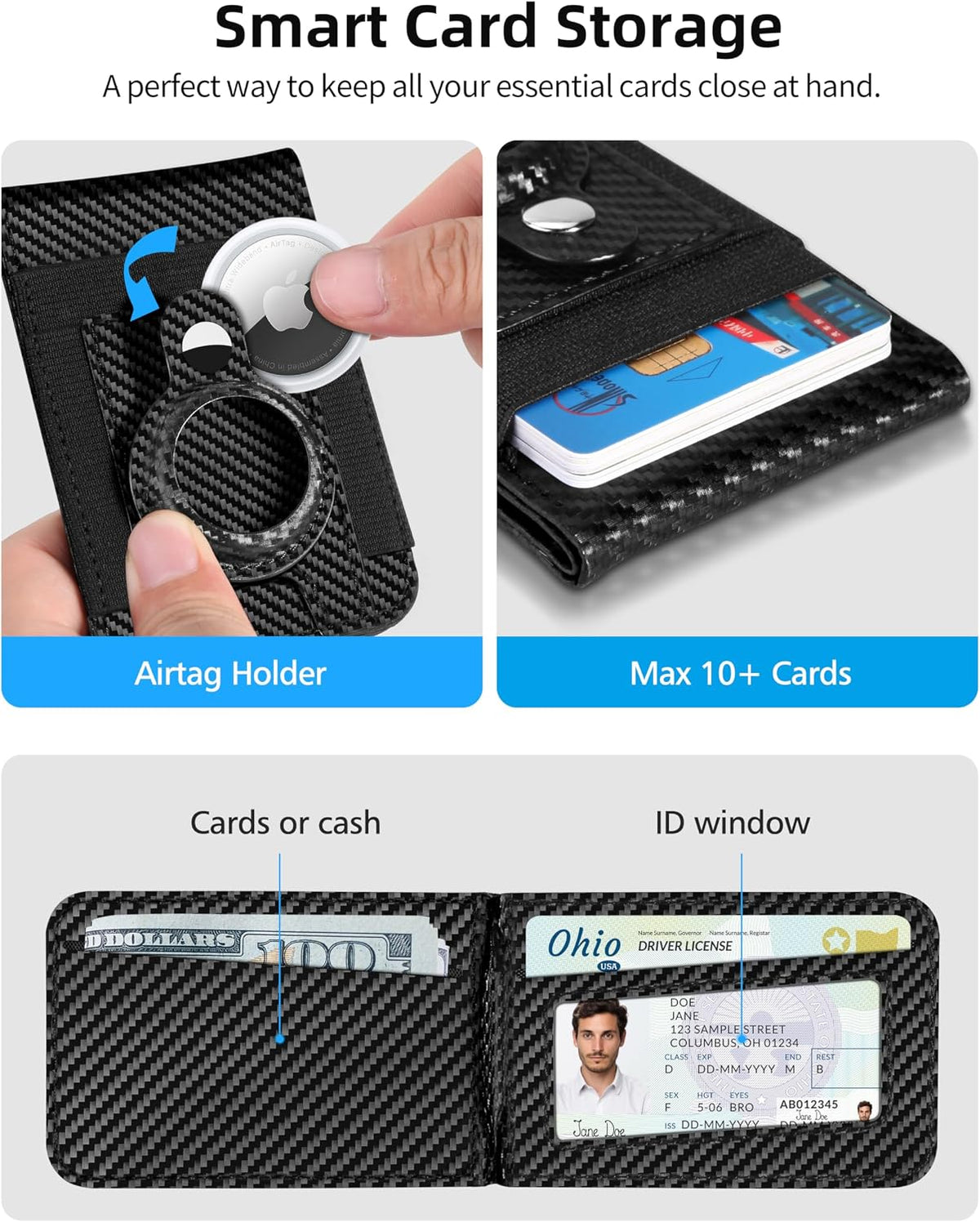 For Magsafe Wallet Stand with Airtag Holder, 10 Cards Holder, RFID Blocking