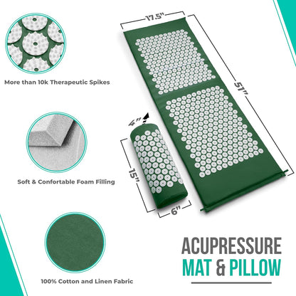 Sivan Health and Fitness Acupressure Mat and Pillow Set - Grounding Mat for Stress, Back & Neck Pain - Acupuncture Point Massage Mat for Muscle Relaxation, Sciatica, & Meditation - Includes Carry Bag