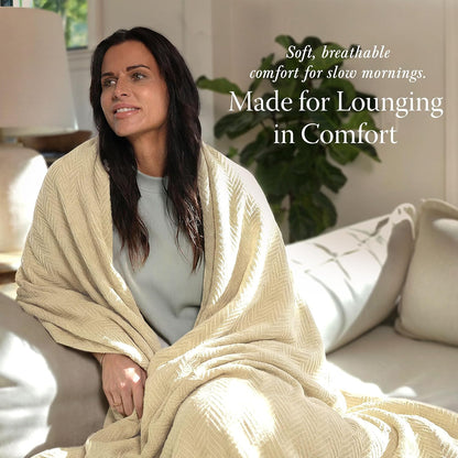 Threadmill Travel Blanket Cotton Viscose from Bamboo - Airplane Premium Soft Flight Grey Throw Blanket in Cloth Bag (Grey Color) Compact & Portable Blanket for Travel, Car, Picnic & Camping