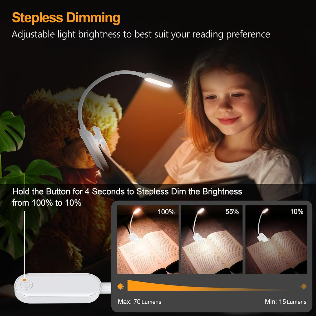 Gritin 16 LED Rechargeable Book Light for Reading in Bed