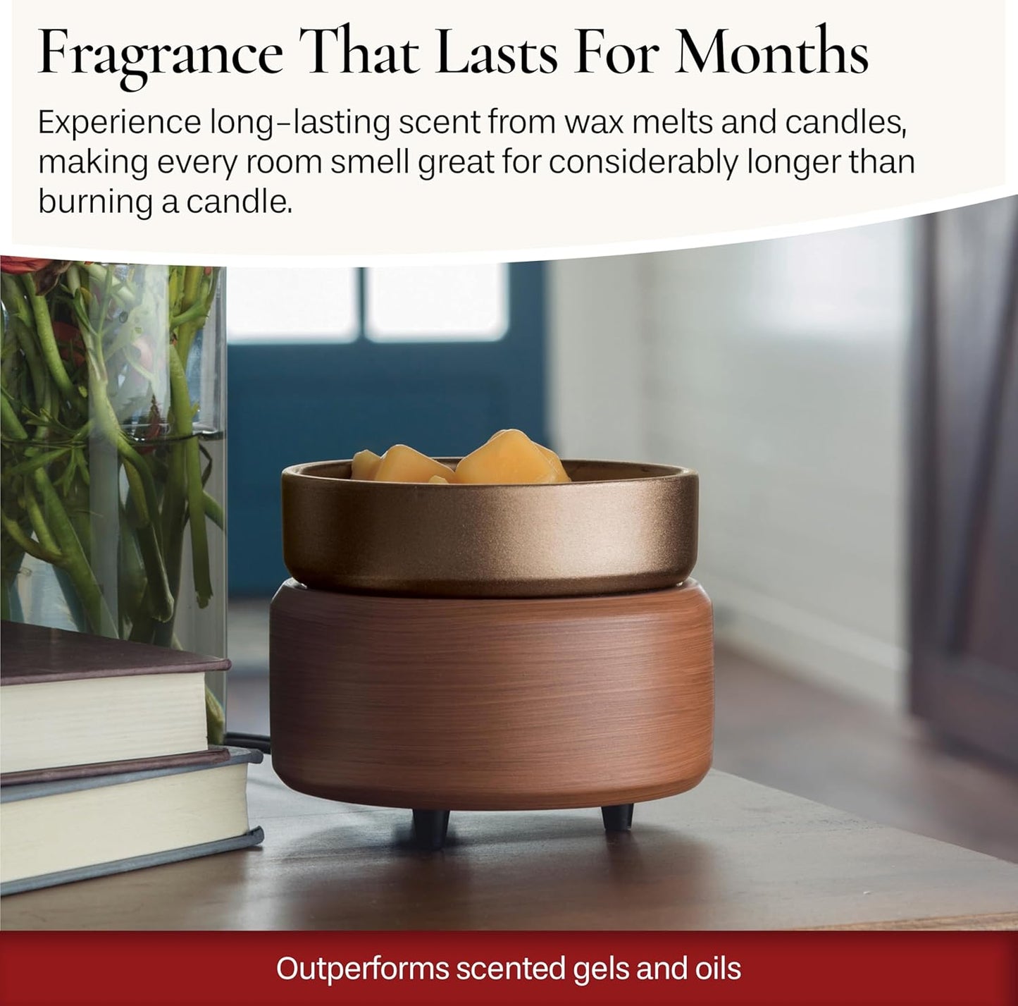 Candle Warmers ETC 2-in-1 Candle and Fragrance Warmer for Warming Scented Candles or Wax Melts and Tarts with to Freshen Room, Primitive Black and Bronze