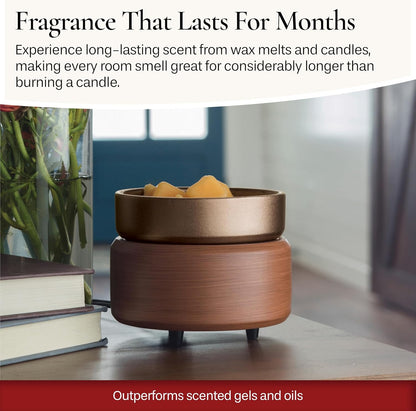 Candle Warmers ETC 2-in-1 Candle and Fragrance Warmer for Warming Scented Candles or Wax Melts and Tarts with to Freshen Room, Primitive Black and Bronze