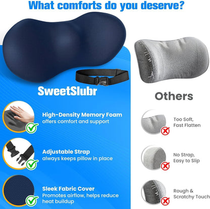 SweetSlubr Lumbar Support Pillow for Office Chair - Memory Foam Lumbar Pillow with Detachable Strap & Breathable Cover, Ergonomic Back Support for Office Chair, Car Seat Cushion, Bed Rest (Black)