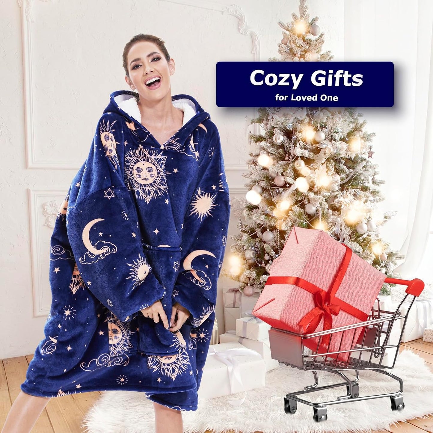 THREE POODLE Wearable Blanket Hoodie for Women, Oversized Sherpa Sweatshirt Blanket for Adults Men, Cozy Hooded Blankets, Gifts for Teen Girls Women Mom Sister