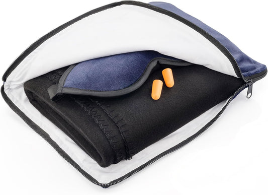 Lewis N. Clark Ultimate Comfort Set + Portable Travel Kit for Airplane, Includes Inflatable Pillow + Zippered Carrying Case, Cozy Fleece Blanket, Eye Mask for Sleeping & Foam Ear Plugs, Black