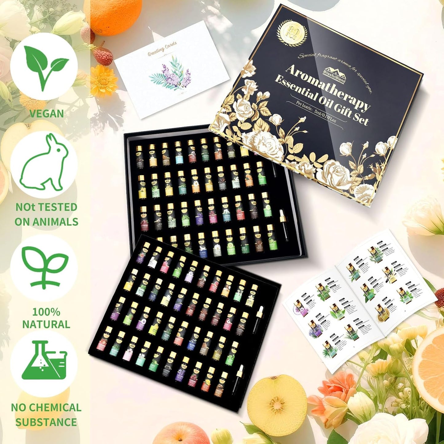 Fragrance Essential Oils Set, Essential Oils for Diffuser, for Home, Skin, Candle & Soap Making-Tea Tree, Lavender, Peppermint, Rose and More, with Gift Card for Friend, Teacher, Mom(20×5ml