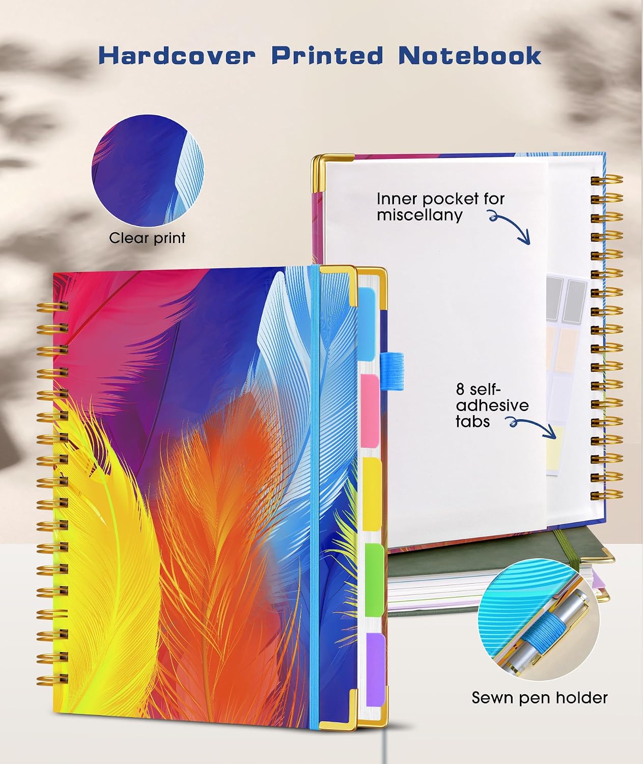 Hardcover Spiral Notebook journal with Removable Dividers Tabs, 300 Pages Leather 5 Subject Notebook College Ruled, 8"x10" Large B5 Notebooks for Work School Note taking, Lined Journal for Women,Black