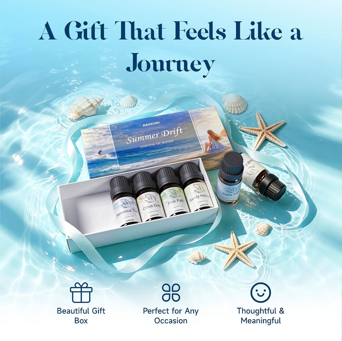 ASAKUKI Essential Oils for Diffuser –6 Mood Essential Oil Blends (Breathe, Uplift, Sensual, Balance, Unwind, Rest) for Morning to Night Rituals, Home & Daily Use-Thoughtful Gift