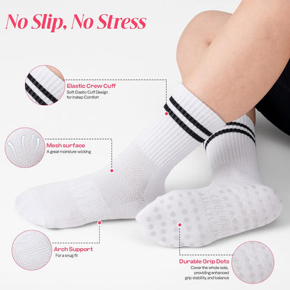 COOLMATE Pilates Socks with Grips for Women, Yoga Socks, Crew Non Slip Women for Barre, Pilates Gifts for Women - Colors B