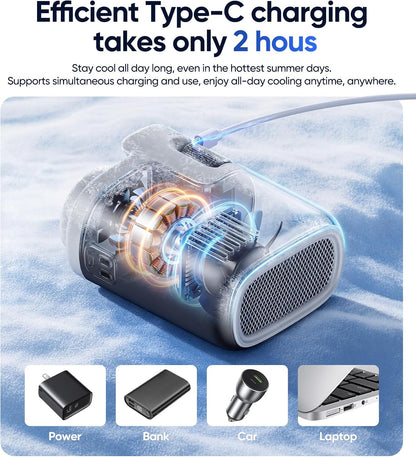 Clip-On Waist Fan, Wearable Personal Fan with Rechargeable Battery, 100-Speed Stepless Speed Control, Powerful High-Speed Airflow, Up to 35 Hours Runtime
