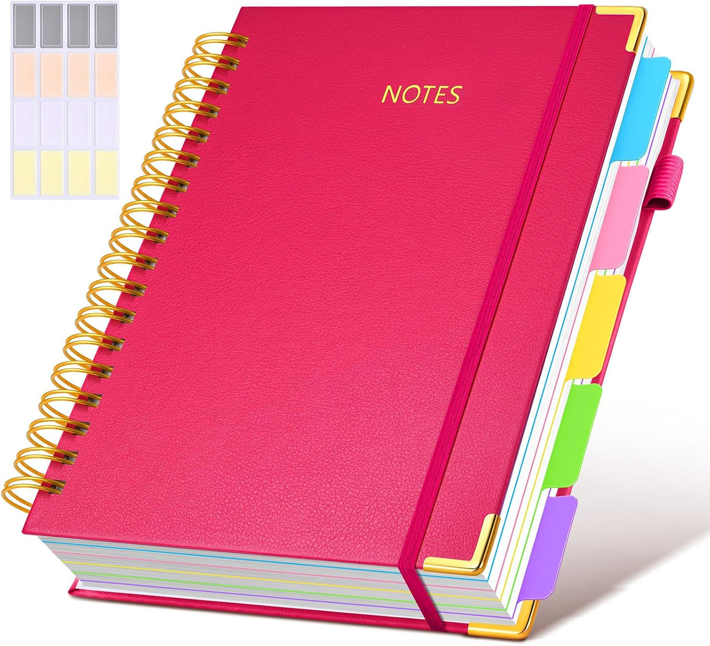 Hardcover Spiral Notebook journal with Removable Dividers Tabs, 300 Pages Leather 5 Subject Notebook College Ruled, 8"x10" Large B5 Notebooks for Work School Note taking, Lined Journal for Women,Black