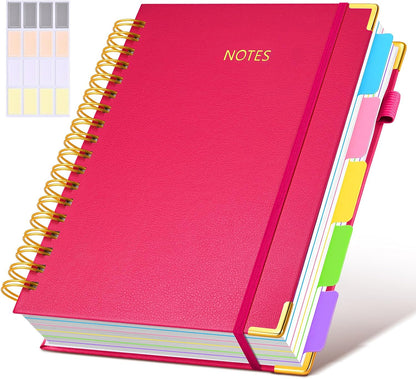 Hardcover Spiral Notebook journal with Removable Dividers Tabs, 300 Pages Leather 5 Subject Notebook College Ruled, 8"x10" Large B5 Notebooks for Work School Note taking, Lined Journal for Women,Black