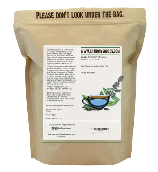 Anthony's Organic Dried Spearmint Leaves, 1 lb, Gluten Free, Non GMO, Cut and Sifted
