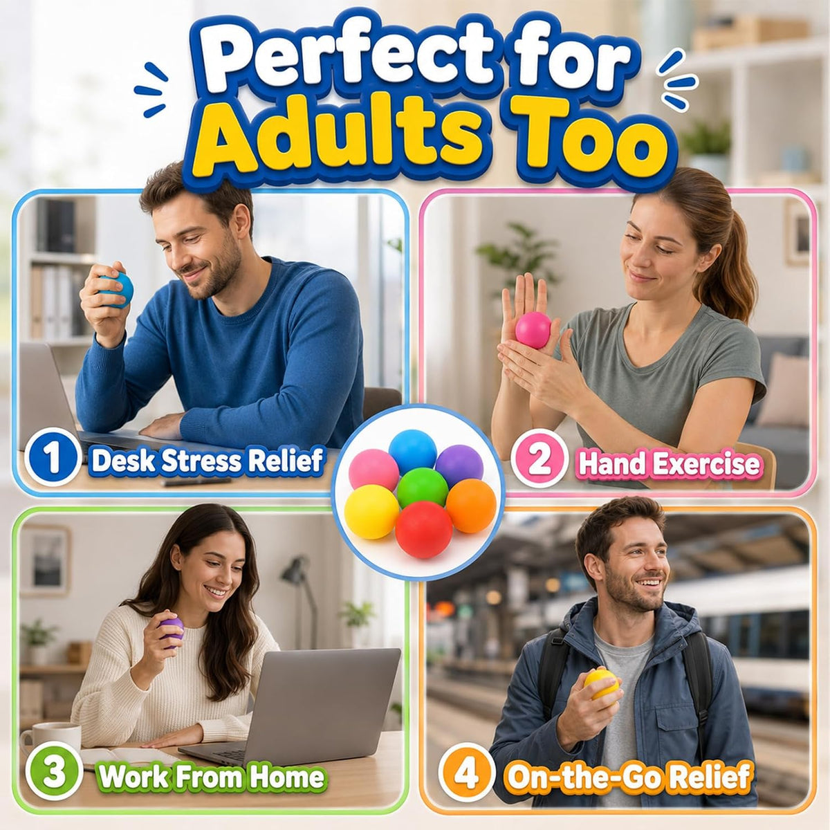24 Pack Slow Rise Stress Balls, 2.5" Full Size Squishy Balls, Soft Stretchy Sensory Fidget Toys for Adults Kids, Classroom Rewards, Prize Box Toys, Office Stress Toys & Gifts