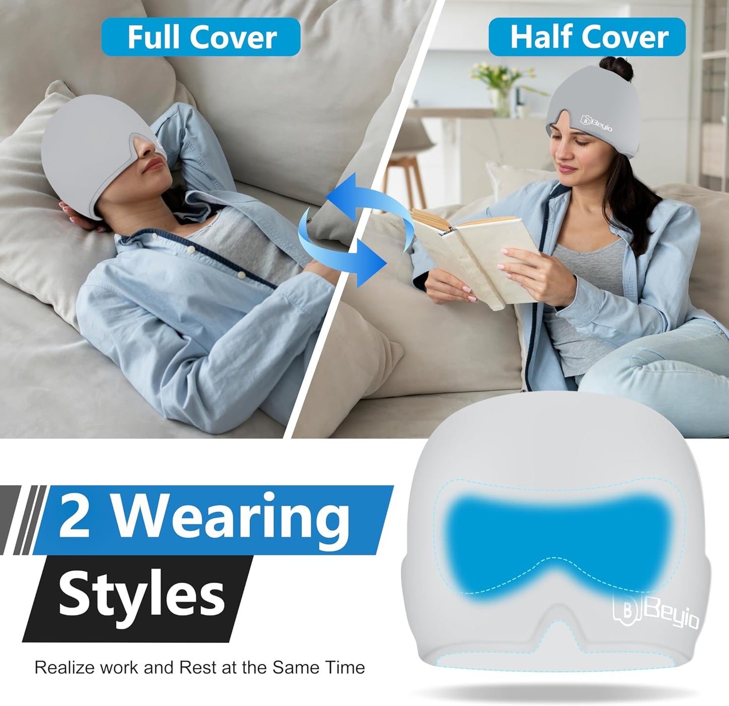 Migraine Relief Cap, All Around Gel Covered Reusable Headache Relief Cap, Black Migraine Cap for Headache Relief, Puffy Eyes